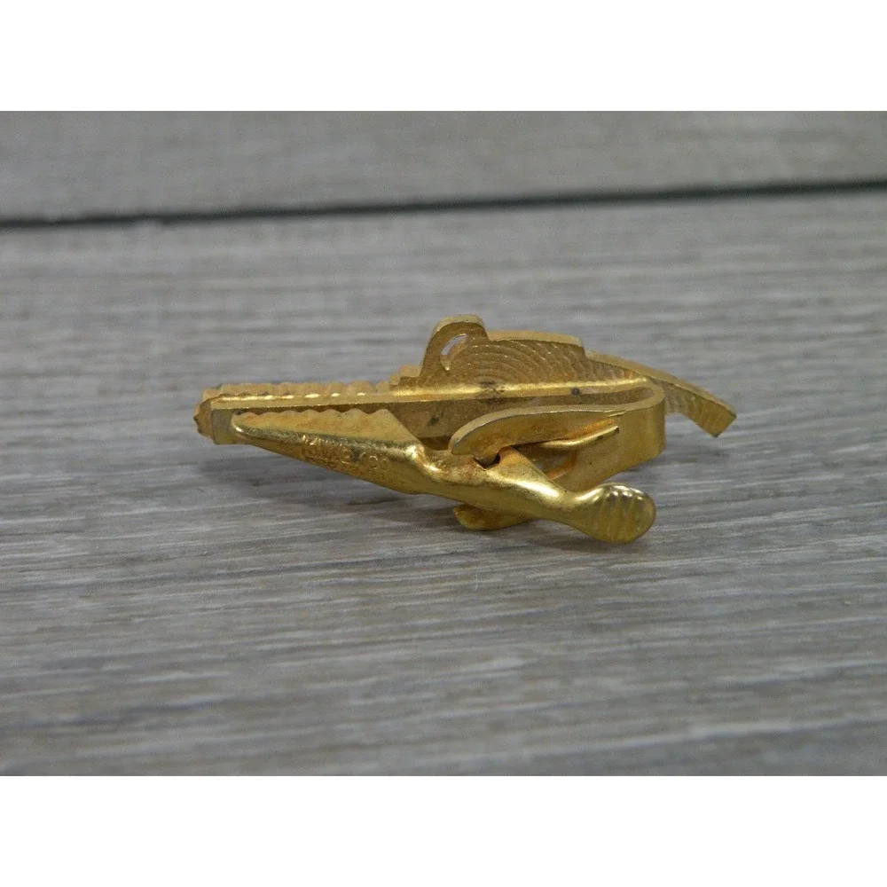 Vintage Remington Chainsaw Cufflink Tie Clip Set Gold Tone Novelty Jewelry